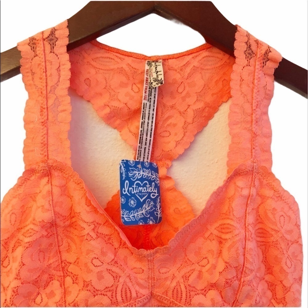 FREE PEOPLE NWT Galloon Lace Racerback Bralette Size XS in Neon Orange - Picture 5 of 16